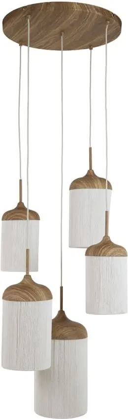 Light & Living Hanglamp Dania - hout print naturel+touw crème Bruin Hanglamp