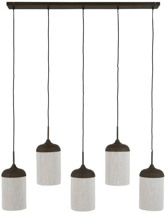 Light & Living Hanglamp Dania - hout prnt d bruin+touw crème Bruin Hanglamp