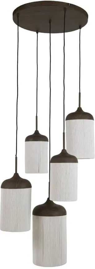 Light & Living Hanglamp - hout print d bruin+touw crème Bruin Hanglamp