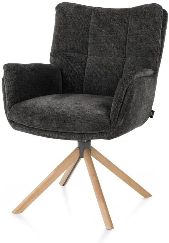 Henders & Hazel Juna armstoel - eiken frame met relaxsysteem - draaibaar - stof livigno - antraciet Antraciet Armstoel