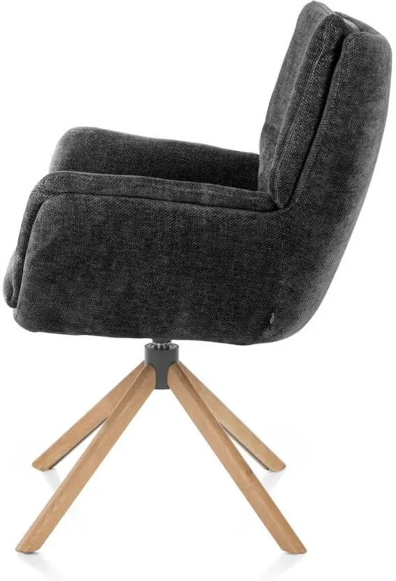 Henders & Hazel Juna armstoel - eiken frame met relaxsysteem - draaibaar - stof livigno - antraciet Antraciet Armstoel