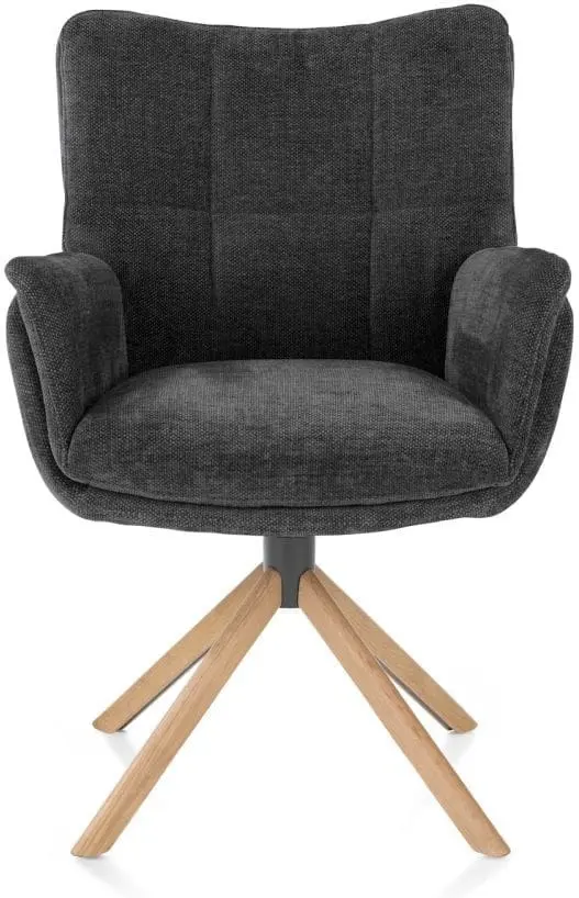 Henders & Hazel Juna armstoel - eiken frame met relaxsysteem - draaibaar - stof livigno - antraciet Antraciet Armstoel