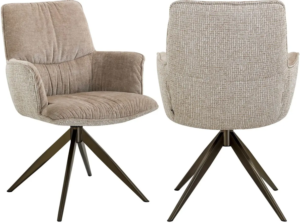Richmond Interiors Eetkamerstoel Chase cream blockweave swivel  Eetkamerstoel