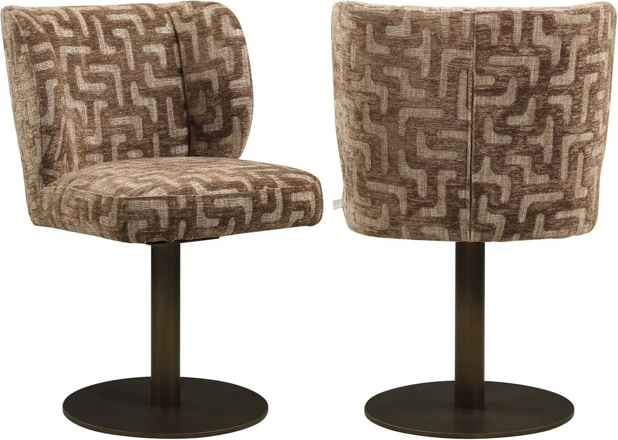 Richmond Interiors Eetkamerstoel Fiona brown labyrinth swivel Bruin Eetkamerstoel