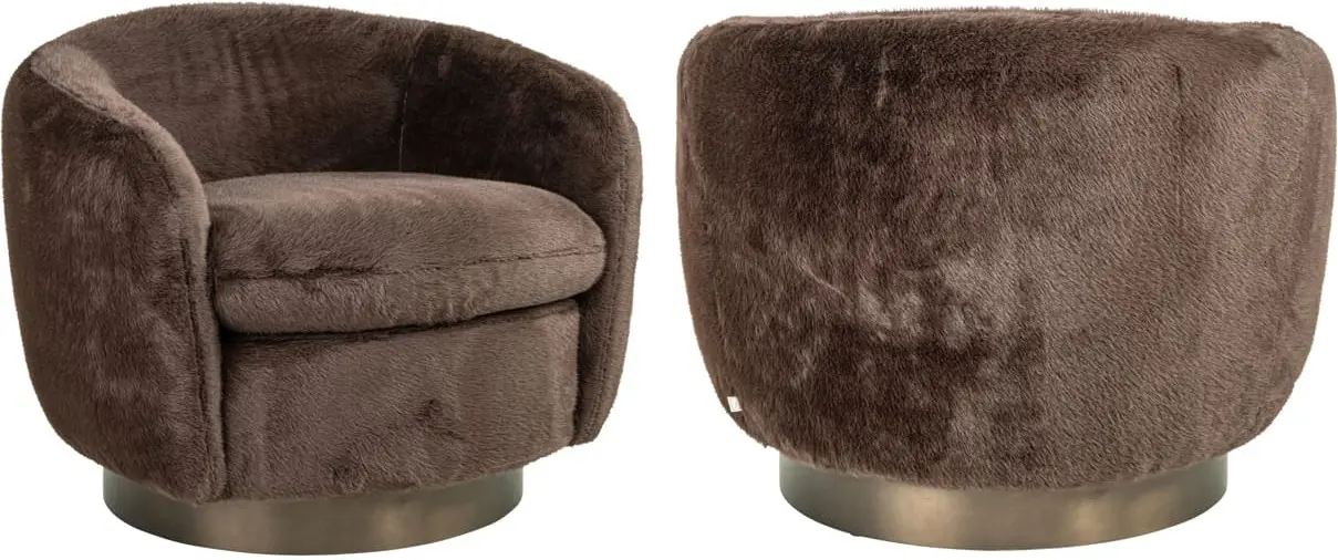 Richmond Interiors Lounge stoel Colmar chocolat fluffy swivel Bruin Eetkamerstoel