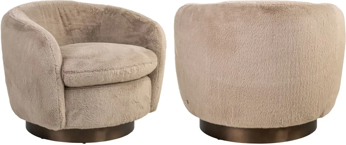 Richmond Interiors Lounge stoel Colmar khaki fluffy swivel  Eetkamerstoel