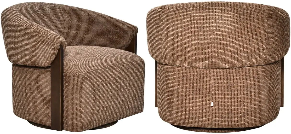 Richmond Interiors Lounge stoel Marina brown blockweave swivel fire retardant Bruin Eetkamerstoel