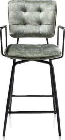 Manou barstoel met armen - off black - stof Karese olijf, uit de collectie van Henders & Hazel. Uitgevoerd in de fluweelachtige velvet stof Karese, kleur olijf, 100% polyester, met metalen frame in kleur off black.