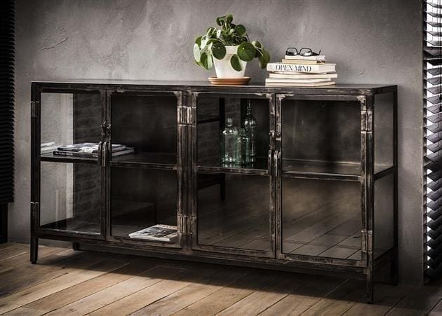 Dressoir Rift metal 4 deuren / Gun metal. 5861/44G uit de dressoirs collectie van Zijlstra kleinmeubelen & verlichting bij Löwik Meubelen
