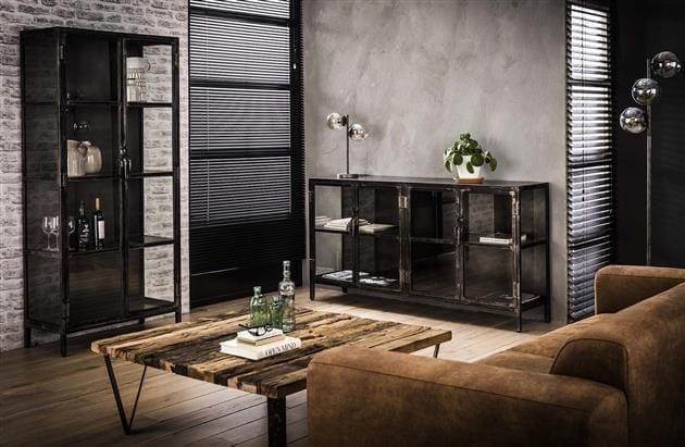 Dressoir Rift metal 4 deuren / Gun metal. 5861/44G uit de dressoirs collectie van Zijlstra kleinmeubelen & verlichting bij Löwik Meubelen