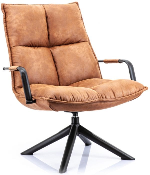 Mitchell fauteuil van Eleonora, trendy draaifauteuil in cognac kleurige microvezelstof