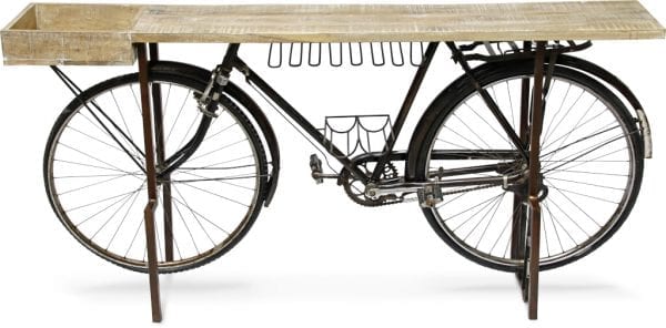 Bicycle sidetable - barmeubel iron + rwood black - bown Sidetable - barmeubel Bicycle van hout gecombineerd met ijzer 183x40x90(h) Feelings Lowik Meubelen