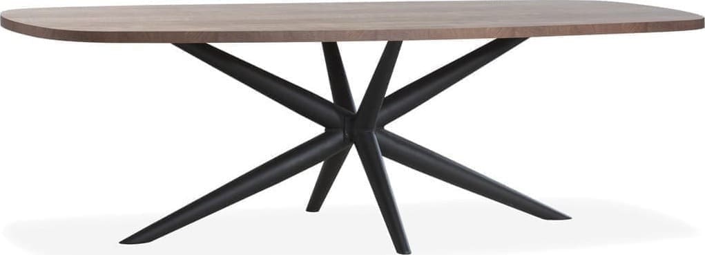 Status eettafel uitgevoerd in robuust Lamulux met zwart metalen spinpoot