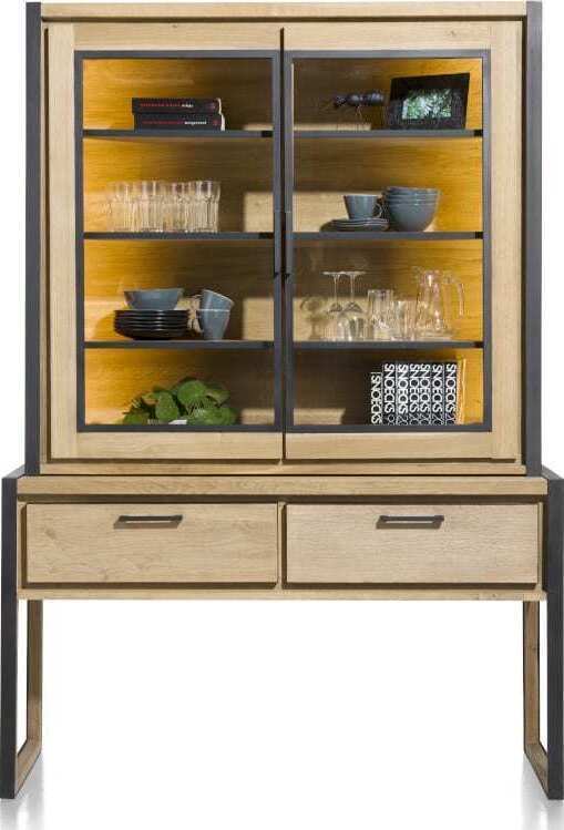 Metalo, bovenkast 130 cm. - 2-glasdeuren (+ led) (hoort bij 40961) METALO CABINET 40962RWB Henders & Hazel Lowik Wonen & Slapen