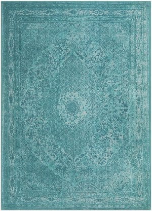 Vloerkleed Tabriz Aqua J-98533 - Geweven Vintage tapijt. Poolgarens: 100% katoen. Tapijt is voorzien van verstevigende backing.