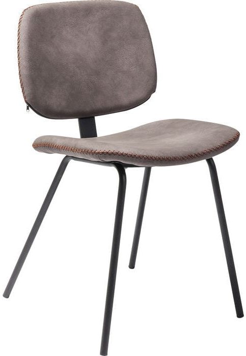 Kare Design Eetstoel Barber Brown 82754 Een comfortabele gestoffeerde stoel met een retro-look. Decoratieve gravure op de rugleuning en de zitting. Een discreet gestructureerde omslag in de lederen look met een licht geruwd gevoel. Andere versies beschikbaar. - Lowik Meubelen