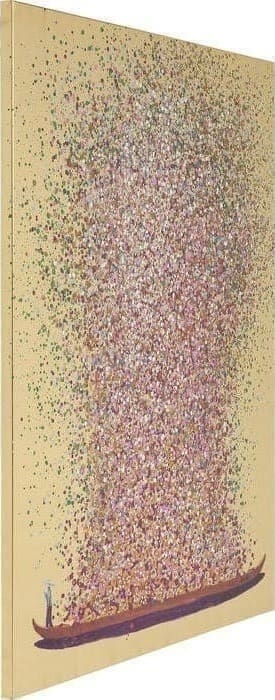 Schilderij Touched Flower Boat Goud Roze 100x80cm 65740 foto: linnen vlas, lijst: sparren massief hout natuurlijk / onbehandeld Kare Design