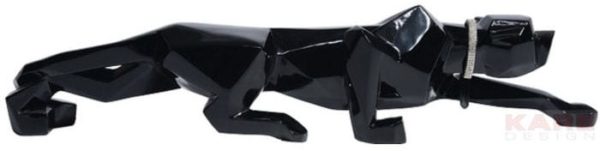 Deco beeldje Black Cat 90 32261 A stylish panther in an exclusive design -  Pepe the panther is looking for a new home. And he is already on the prowl. A splendid study of a beast of prey! The Panther Black decorative figure makes an impact with the tense condition of the prowling animal. All in black and restrained by a decorative collar. In combination with the rich black its high-gloss surface adds a striking touch to this highly decorative figure. A stylish highlight for your home! Kare Design
