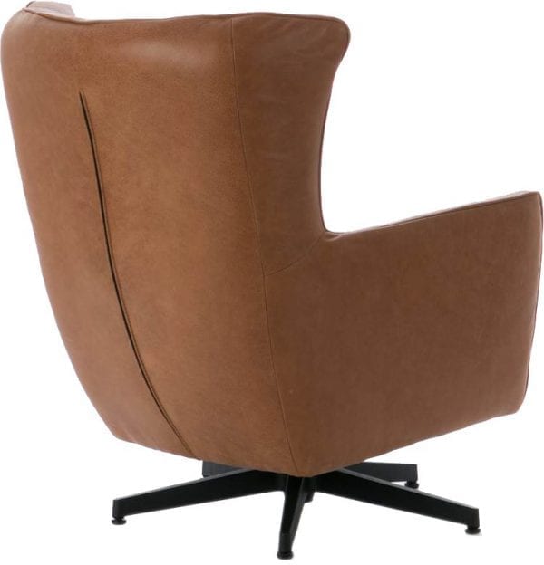Carmelo fauteuil, schitterende design draaifauteuil in leder Vintage cognac, met zwarte metalen stervoet