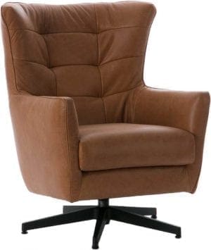 Carmelo fauteuil, schitterende design draaifauteuil in leder Vintage cognac, met zwarte metalen stervoet