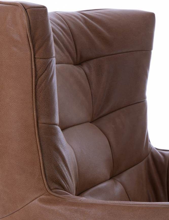 Carmelo fauteuil, schitterende design draaifauteuil in leder Vintage cognac, met zwarte metalen stervoet