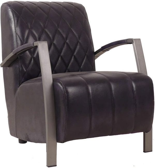 Diamond fauteuil in handwashed buffelleder in kleur black glossy