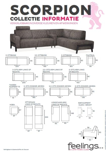 Scorpion bank van Maxfurn - afmetingen
