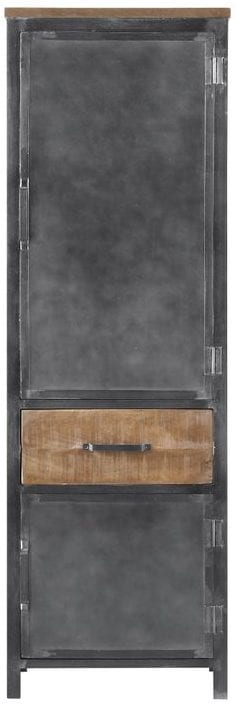 Boekenkast Indusy Uitgevoerd in mangohout in de kleur lichtbruin en old grey metal frame, met 2 deuren en 1 lade. Kasten Profijt Meubel Lowik Meubelen