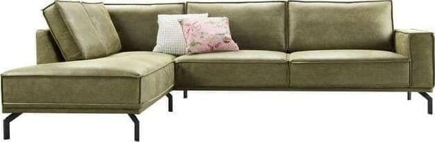 Hoekbank Alburg moss Hoek met eiland links + 3 zits arm rechts, uitgevoerd in microleder bull 59-moss met zwarte metalen poten hoogte 17 cm. Banken Profijt Meubel Lowik Meubelen woonboulevard