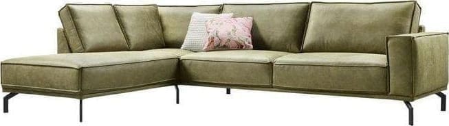 Hoekbank Alburg moss Hoek met eiland links + 3 zits arm rechts, uitgevoerd in microleder bull 59-moss met zwarte metalen poten hoogte 17 cm. Banken Profijt Meubel Lowik Meubelen meubelboulevard