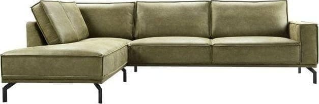 Hoekbank Alburg moss Hoek met eiland links + 3 zits arm rechts, uitgevoerd in microleder bull 59-moss met zwarte metalen poten hoogte 17 cm. Banken Profijt Meubel Lowik Meubelen