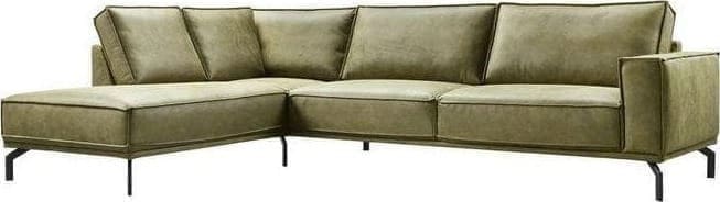 Hoekbank Alburg moss Hoek met eiland links + 3 zits arm rechts, uitgevoerd in microleder bull 59-moss met zwarte metalen poten hoogte 17 cm. Banken Profijt Meubel Lowik Meubelen Vriezenveen