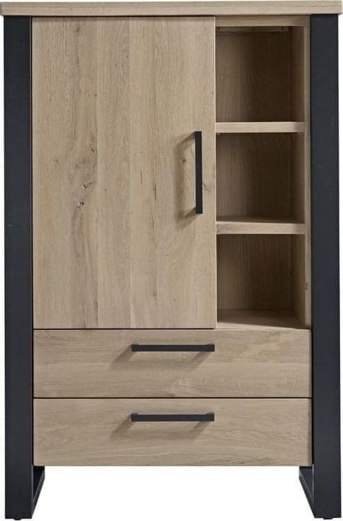 Opbergkast Verato naturel grey uit de woonprogramma Pronto Wonen Lowik Meubelen Uitgevoerd in robuust geborsteld eiken in de kleur 67.5 naturel grey