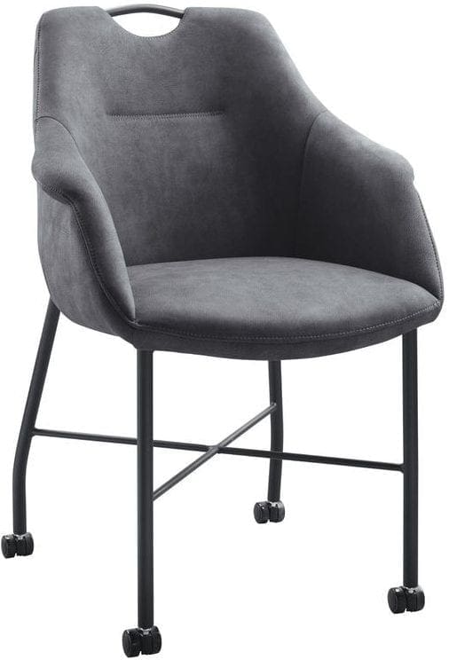 Eetkamerstoel Lucide microvezel luxor antraciet uit de eetkamerstoelen Pronto Wonen Lowik Meubelen Uitgevoerd in microvezelstof luxor antraciet met handgreep, zwarte metalen poten en wieltjes.