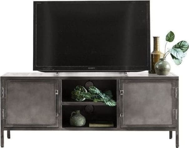 TV-Dressoir Carpino metaal uit de woonprogramma Pronto Wonen Lowik Meubelen Uitgevoerd in metaal, afgewerkt met Patina verf (antique finish), met 2 deuren en 2 open vakken.