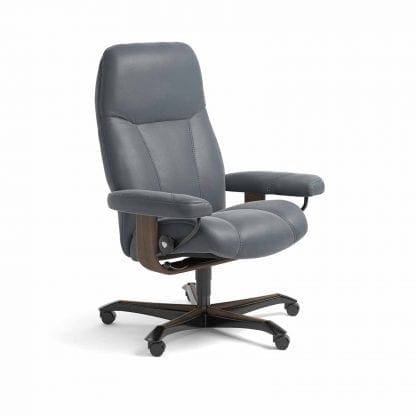 Stressless Consul relaxfauteuil - leder Batick atlantic blue - maatvoering M - Bureaustoel met wieltjes - Lowik Wonen & Slapen fauteuil collectie