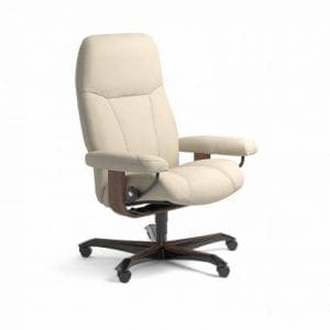 Stressless Consul relaxfauteuil - leder Batick cream - maatvoering M - Bureaustoel met wieltjes - Lowik Wonen & Slapen fauteuil collectie