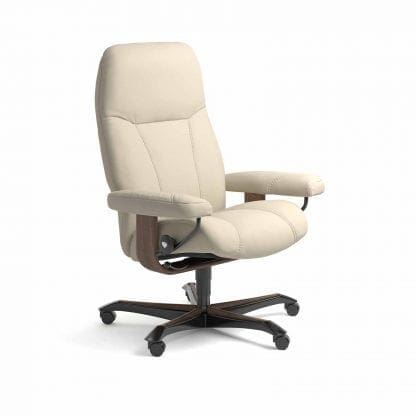 Stressless Consul relaxfauteuil - leder Batick cream - maatvoering M - Bureaustoel met wieltjes - Lowik Wonen & Slapen fauteuil collectie