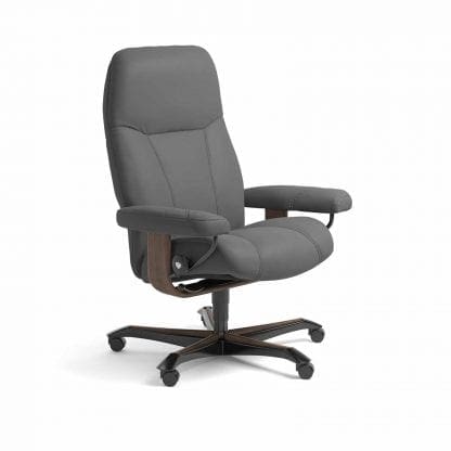 Stressless Consul relaxfauteuil - leder Batick grey - maatvoering M - Bureaustoel met wieltjes - Lowik Wonen & Slapen fauteuil collectie