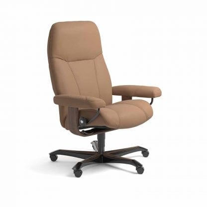 Stressless Consul relaxfauteuil - leder Batick latte - maatvoering M - Bureaustoel met wieltjes - Lowik Wonen & Slapen fauteuil collectie