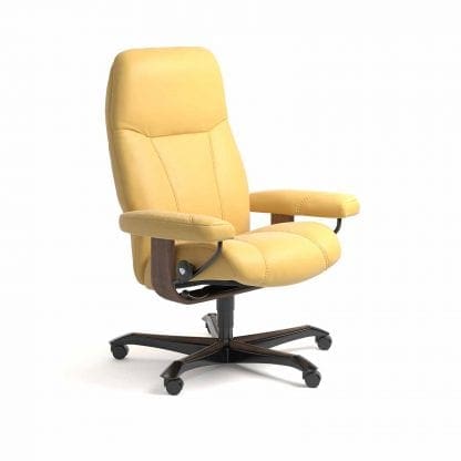 Stressless Consul relaxfauteuil - leder Batick mimosa - maatvoering M - Bureaustoel met wieltjes - Lowik Wonen & Slapen fauteuil collectie
