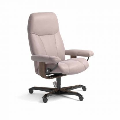 Stressless Consul relaxfauteuil - leder Batick smoke rose - maatvoering M - Bureaustoel met wieltjes - Lowik Wonen & Slapen fauteuil collectie