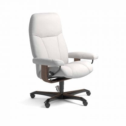 Stressless Consul relaxfauteuil - leder Batick snow - maatvoering M - Bureaustoel met wieltjes - Lowik Wonen & Slapen fauteuil collectie