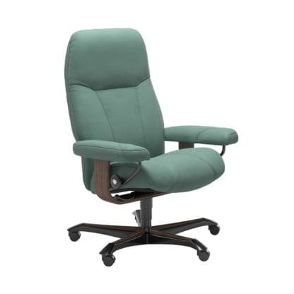 Stressless Consul relaxfauteuil - leder Paloma aqua green - maatvoering M - Bureaustoel met wieltjes - Lowik Wonen & Slapen fauteuil collectie