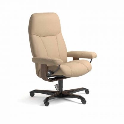 Stressless Consul relaxfauteuil - leder Paloma beige - maatvoering M - Bureaustoel met wieltjes - Lowik Wonen & Slapen fauteuil collectie