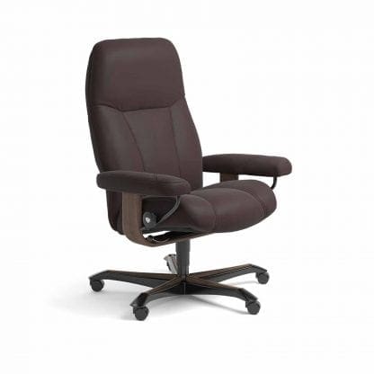 Stressless Consul relaxfauteuil - leder Paloma chocolate - maatvoering M - Bureaustoel met wieltjes - Lowik Wonen & Slapen fauteuil collectie