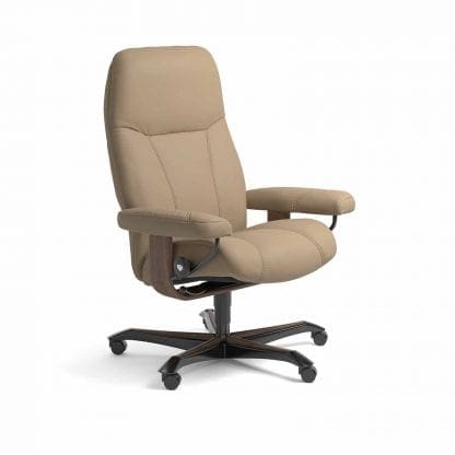 Stressless Consul relaxfauteuil - leder Paloma funghi - maatvoering M - Bureaustoel met wieltjes - Lowik Wonen & Slapen fauteuil collectie