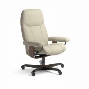 Stressless Consul relaxfauteuil - leder Paloma light grey - maatvoering M - Bureaustoel met wieltjes - Lowik Wonen & Slapen fauteuil collectie