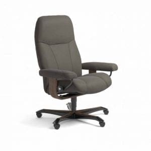 Stressless Consul relaxfauteuil - leder Paloma metal grey - maatvoering M - Bureaustoel met wieltjes - Lowik Wonen & Slapen fauteuil collectie