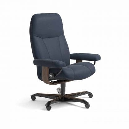 Stressless Consul relaxfauteuil - leder Paloma oxford blue - maatvoering M - Bureaustoel met wieltjes - Lowik Wonen & Slapen fauteuil collectie